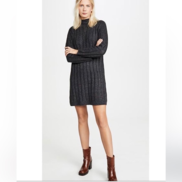 Madewell Donegal Sweater Dress Medium Wool Ribbed Mock Speckled Gray Preppy Fall - Picture 1 of 13